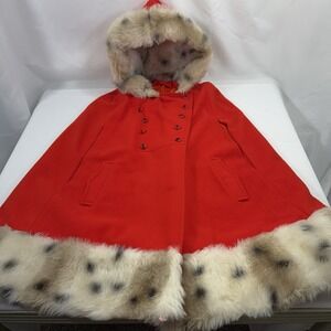 Vintage Red Leopard Faux Fur Womens  Cloak Vest Gilet Cape One Size